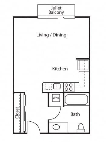 Floor plan for studio, 1 bath, 420 sqft